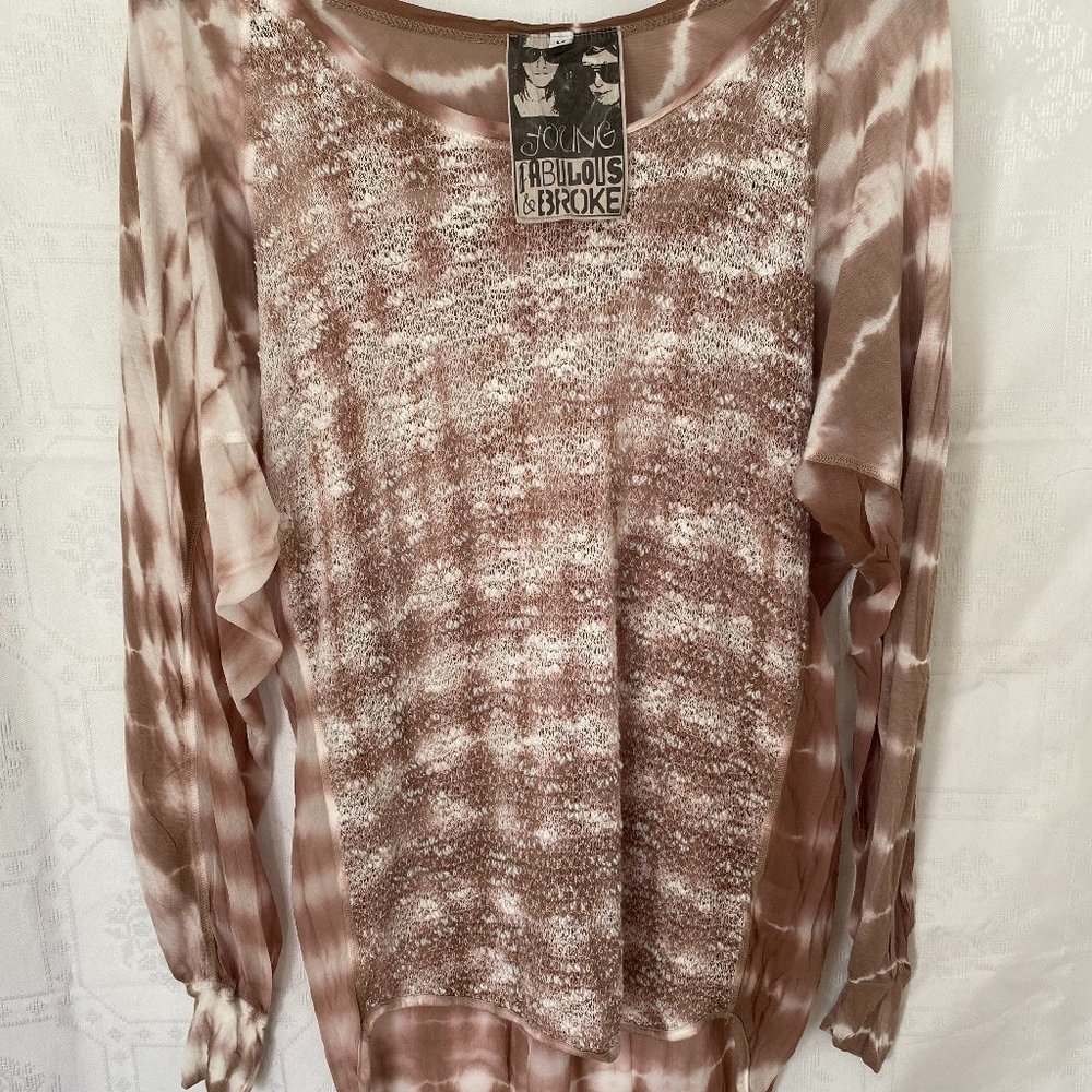 Young Fab & Broke  Blush color sheer tie dye textured front flowey tunic SZ Med